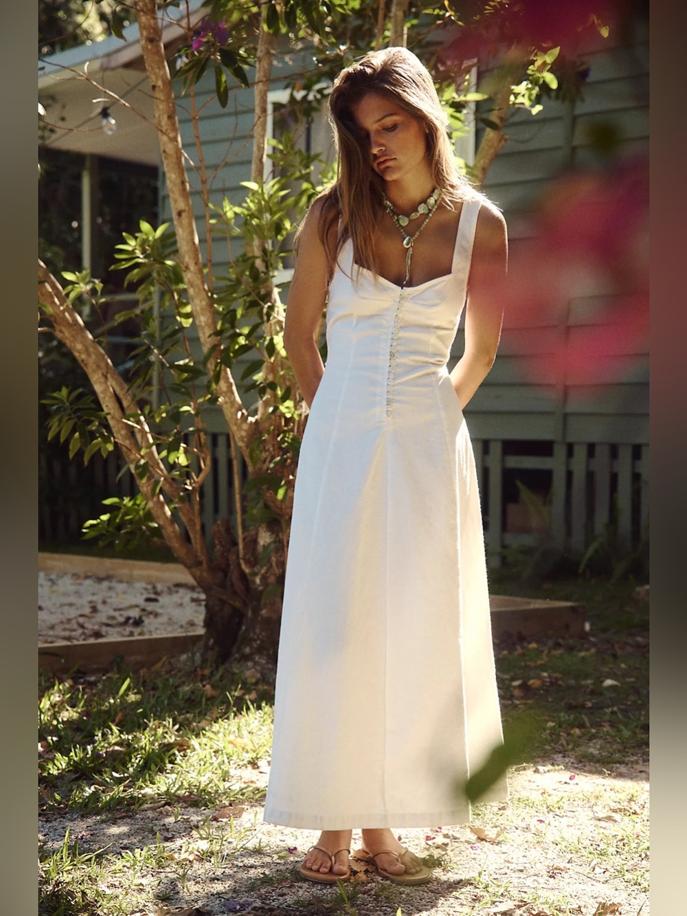 FREE PEOPLE | ✨ Holland Stretch Linen Midi Dress in Clean Ivory - Picture 4 of 4